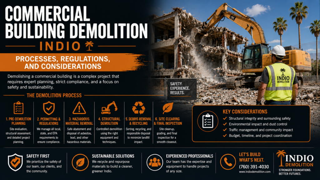 Commercial Building Demolition Indio Processes, Regulations, and Considerations